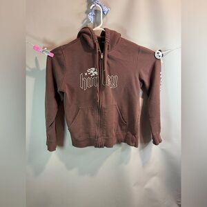Hurley Hoodie Womens Small Brown Full Zip Y2K Skater Surfer Grunge Biker Sweater